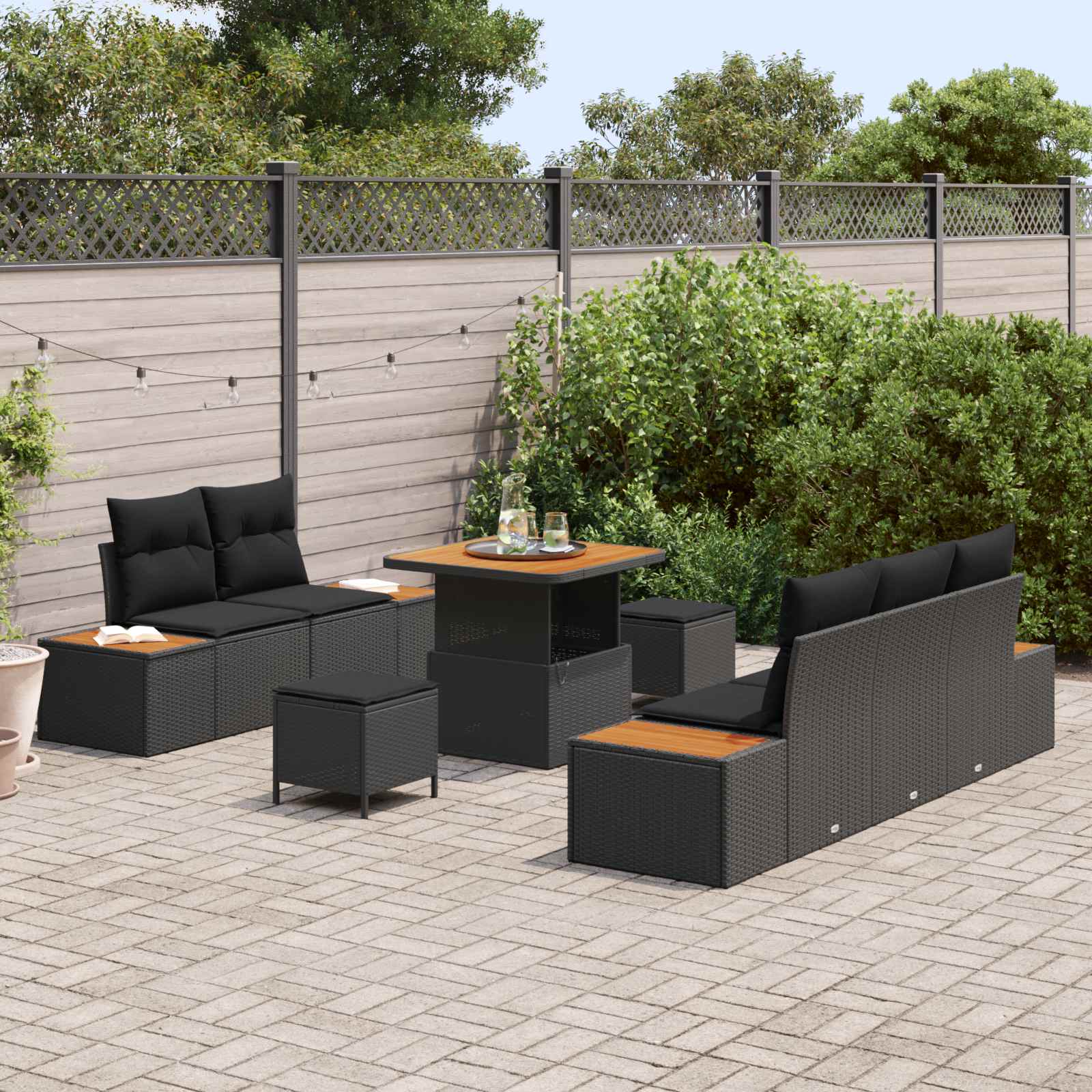 Tuinbankenset 8 st 7-Aantal zitplaatsen Zwart