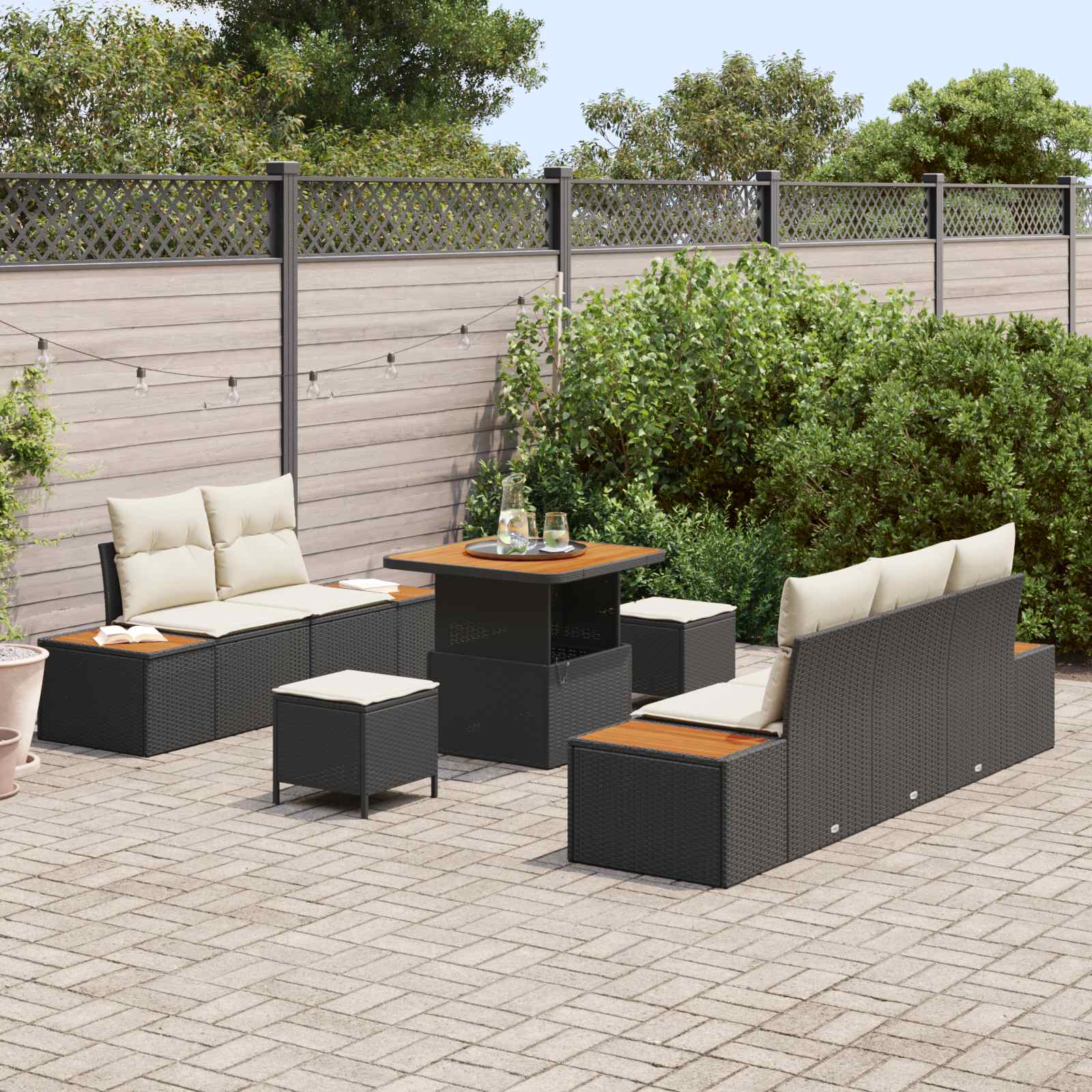 Tuinbankenset 8 st 7-Aantal zitplaatsen Zwart en Crème