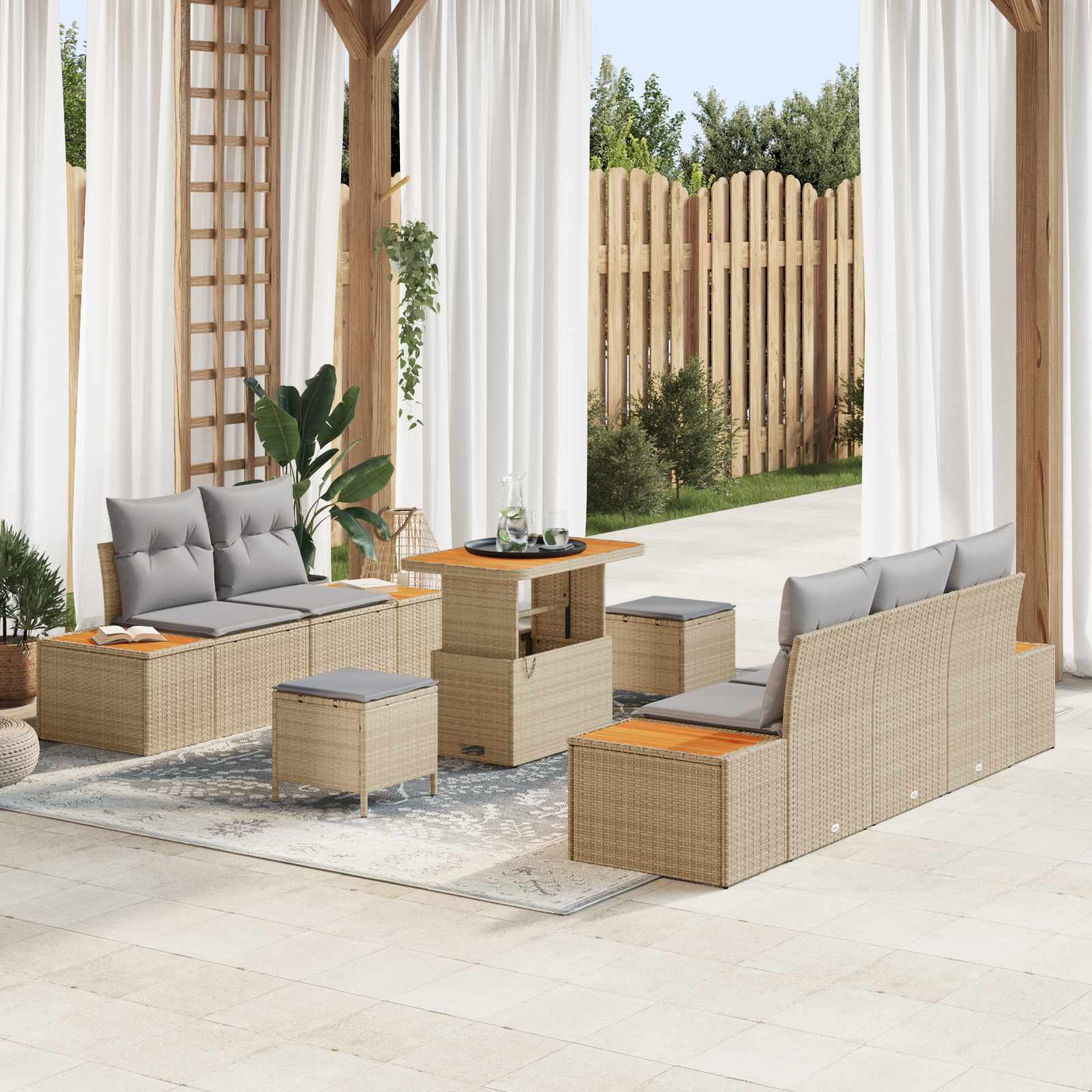 Tuinbankenset 8 st 7-Aantal zitplaatsen Beige en Licht Grijs