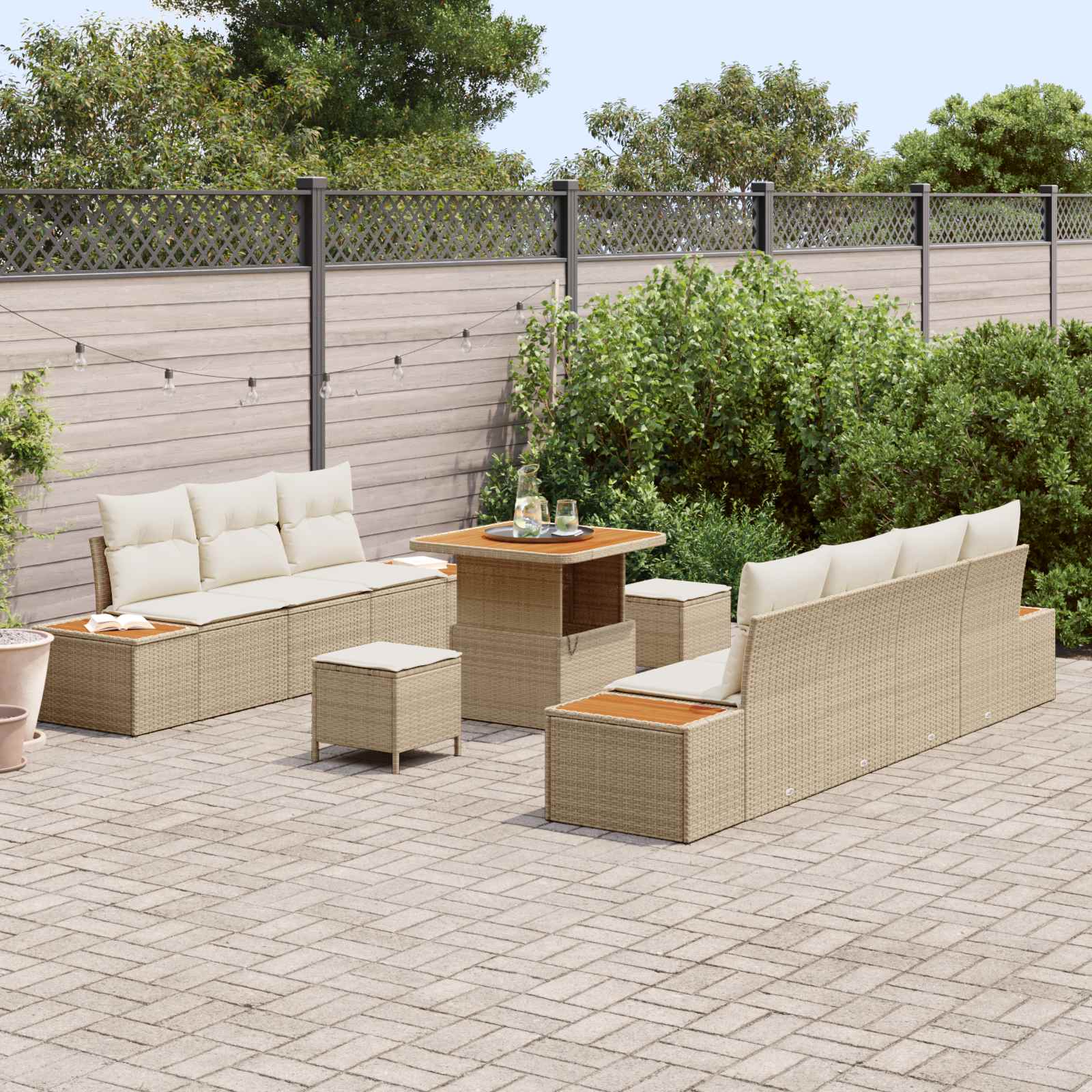 Tuinbankenset 10 st 9-Aantal zitplaatsen Beige en Crème