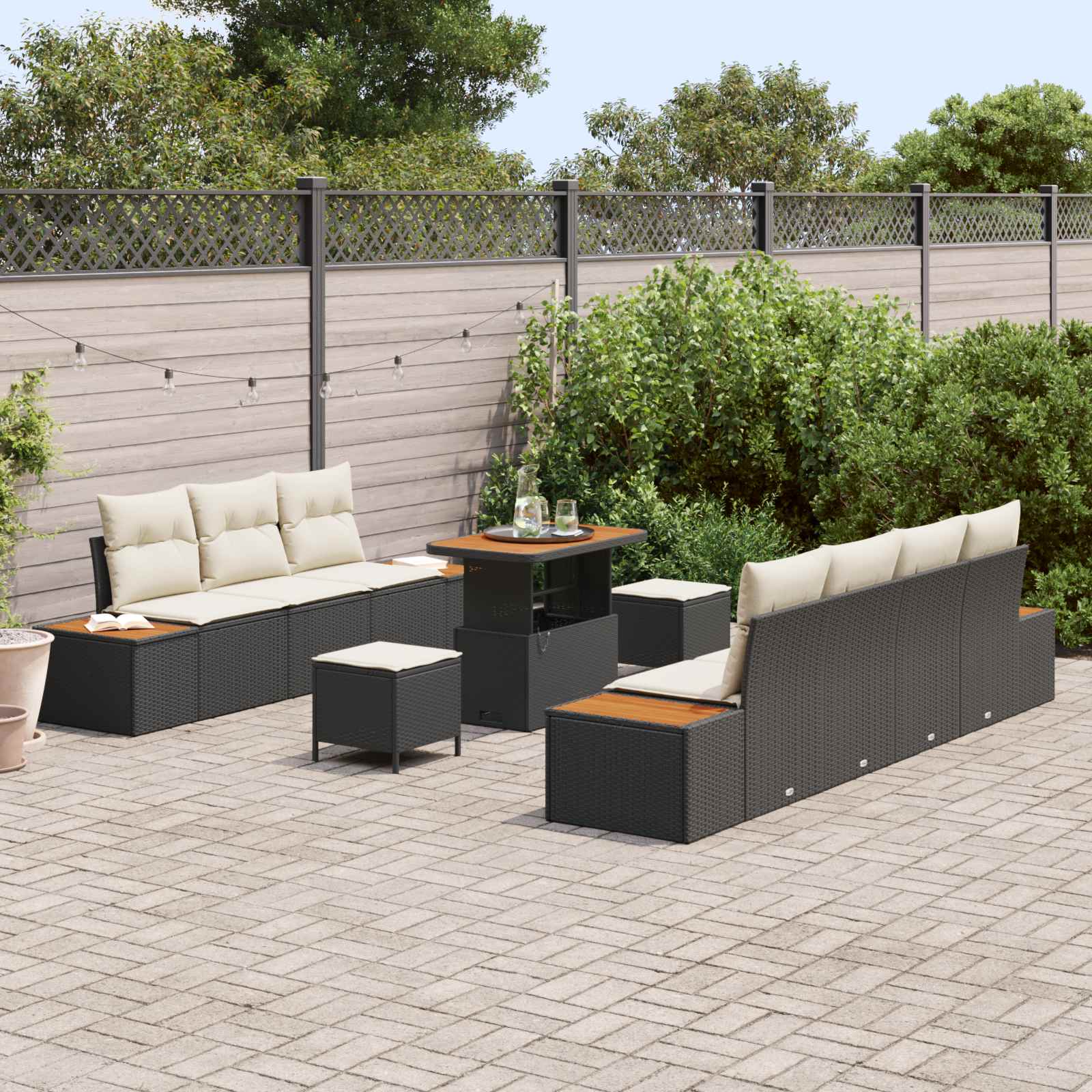 Tuinbankenset 10 st 9-Aantal zitplaatsen Zwart en Crème