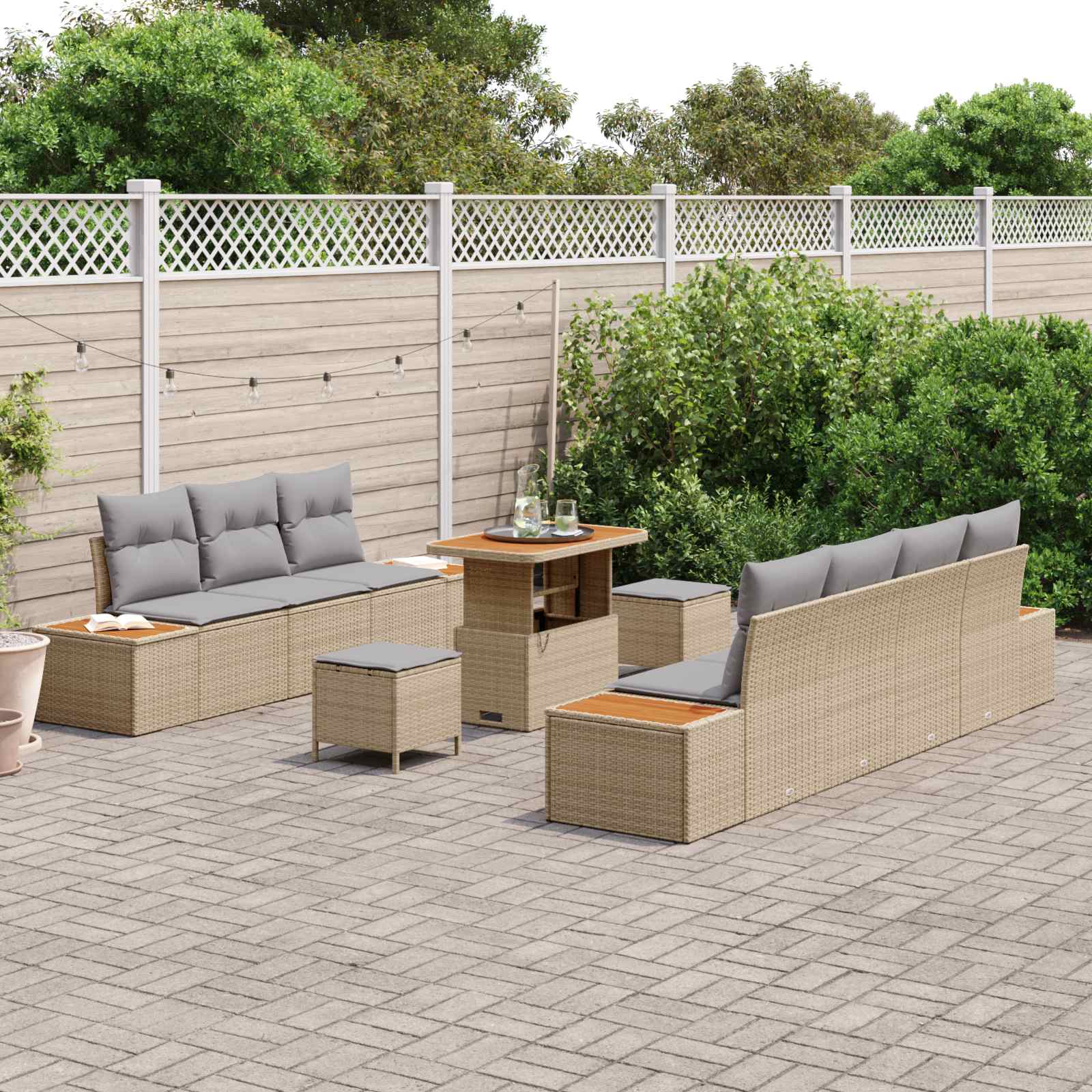 Tuinbankenset 10 st 9-Aantal zitplaatsen Beige en Licht Grijs