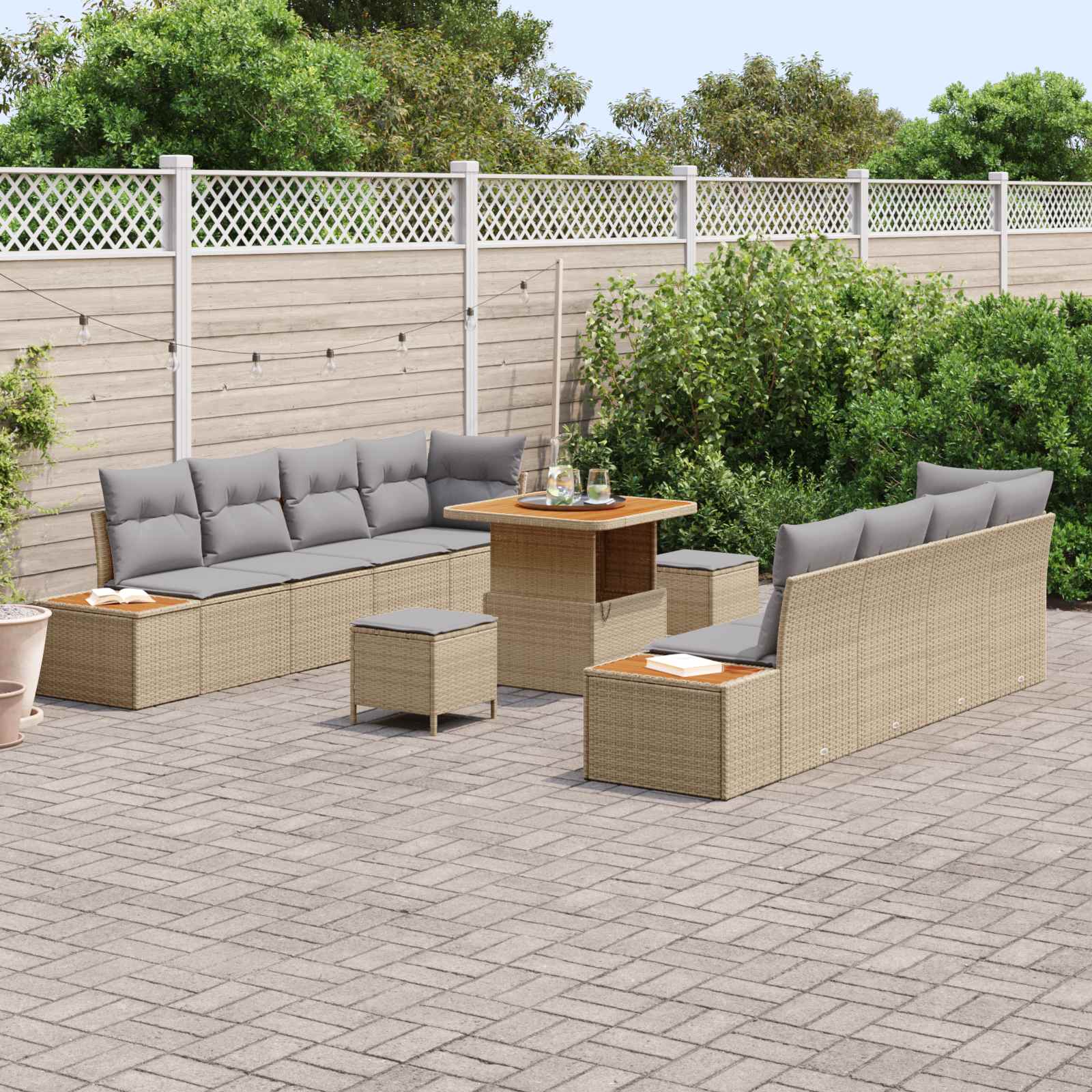 Tuinbankenset 11 st 10-Aantal zitplaatsen Beige en Licht Grijs