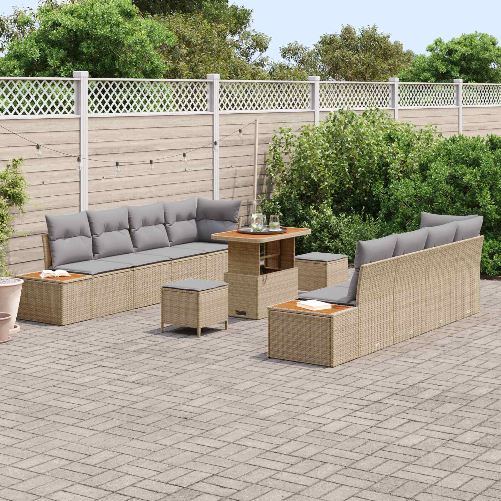 Tuinbankenset 11 st 10-Aantal zitplaatsen Beige en Licht Grijs
