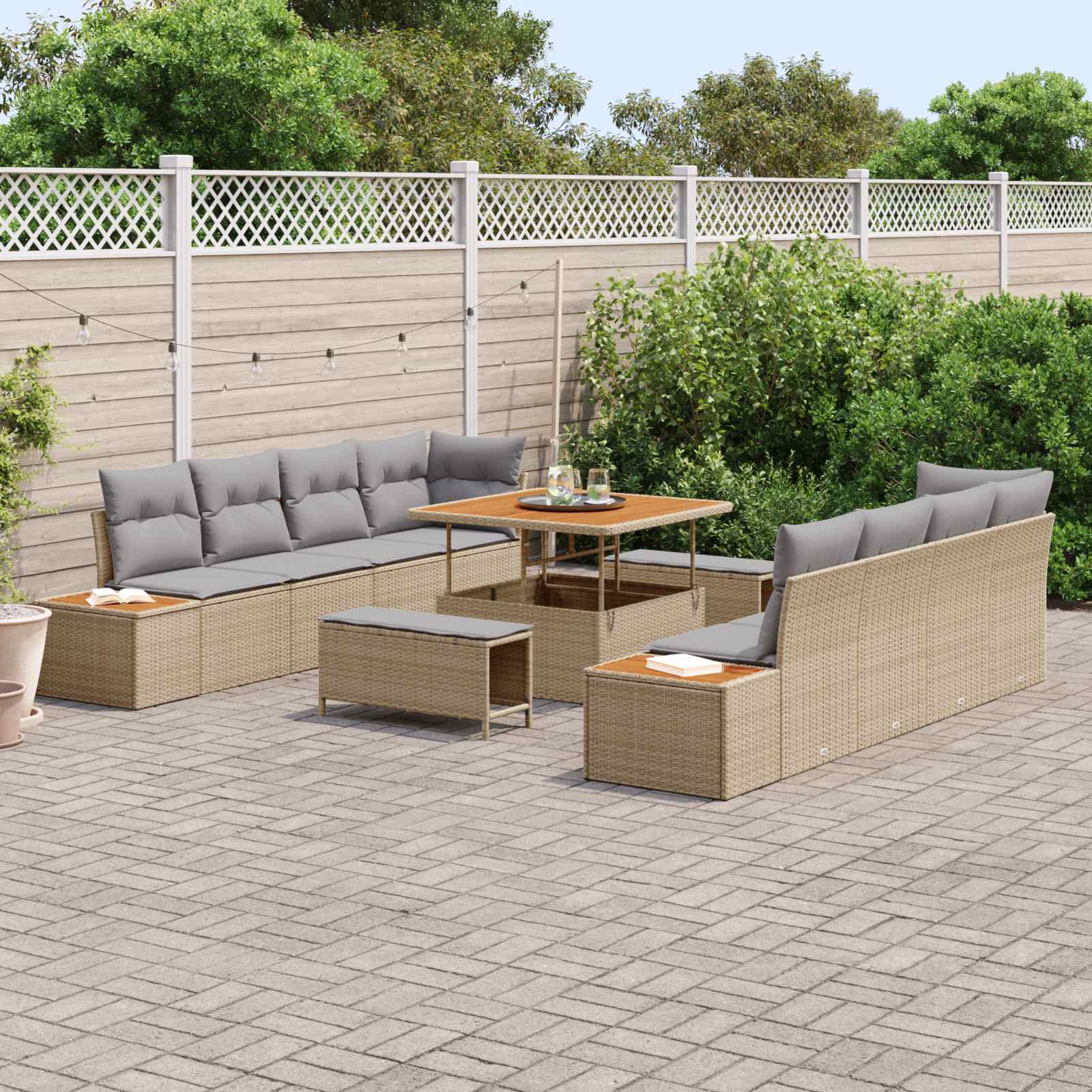 Tuinbankenset 11 st 10-Aantal zitplaatsen Beige en Licht Grijs