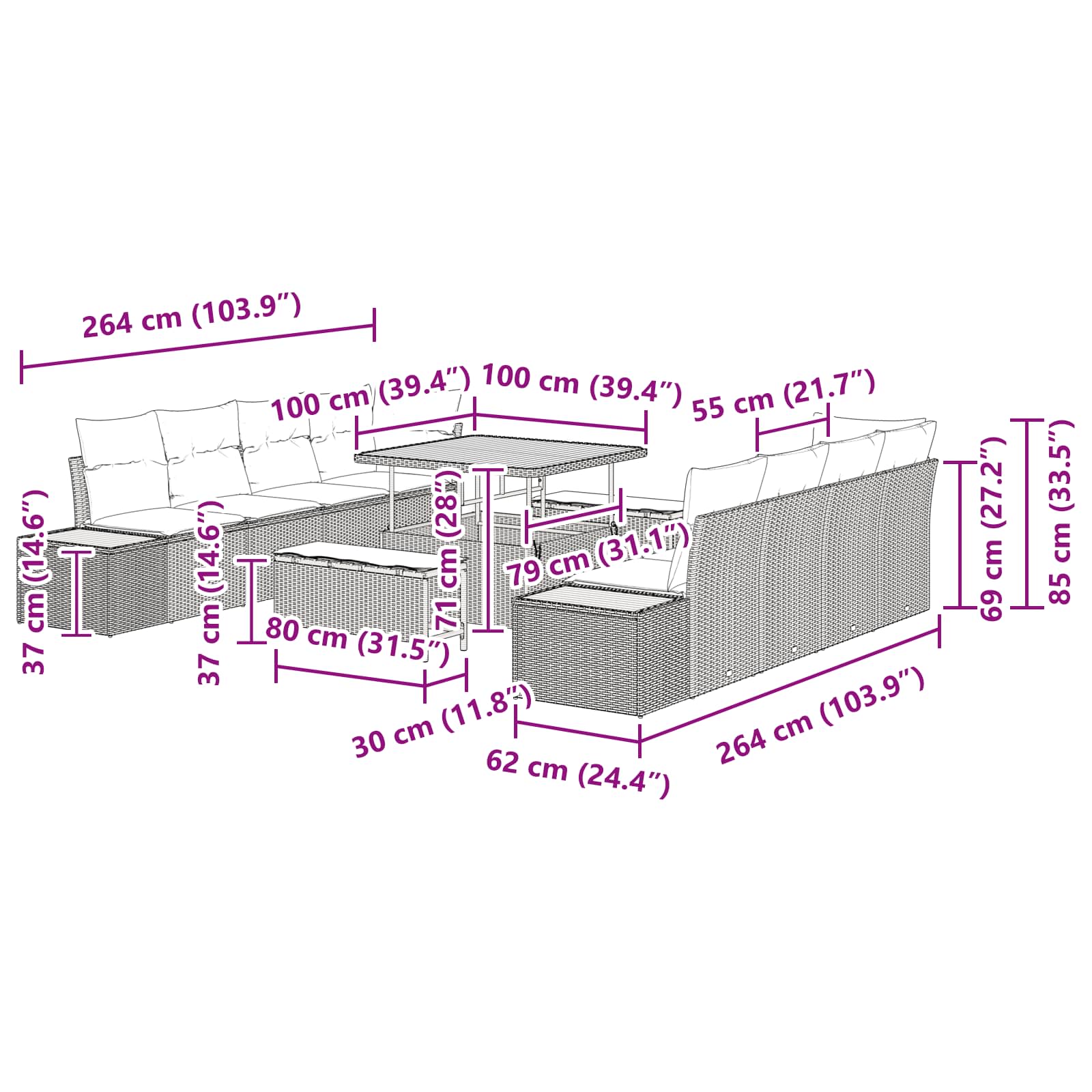 Tuinbankenset 11 st 10-Aantal zitplaatsen Beige en Licht Grijs
