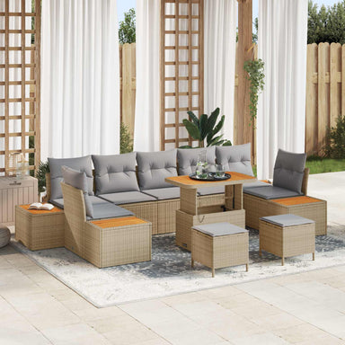 Tuinbankenset 10 st 9-Aantal zitplaatsen Beige en Licht Grijs