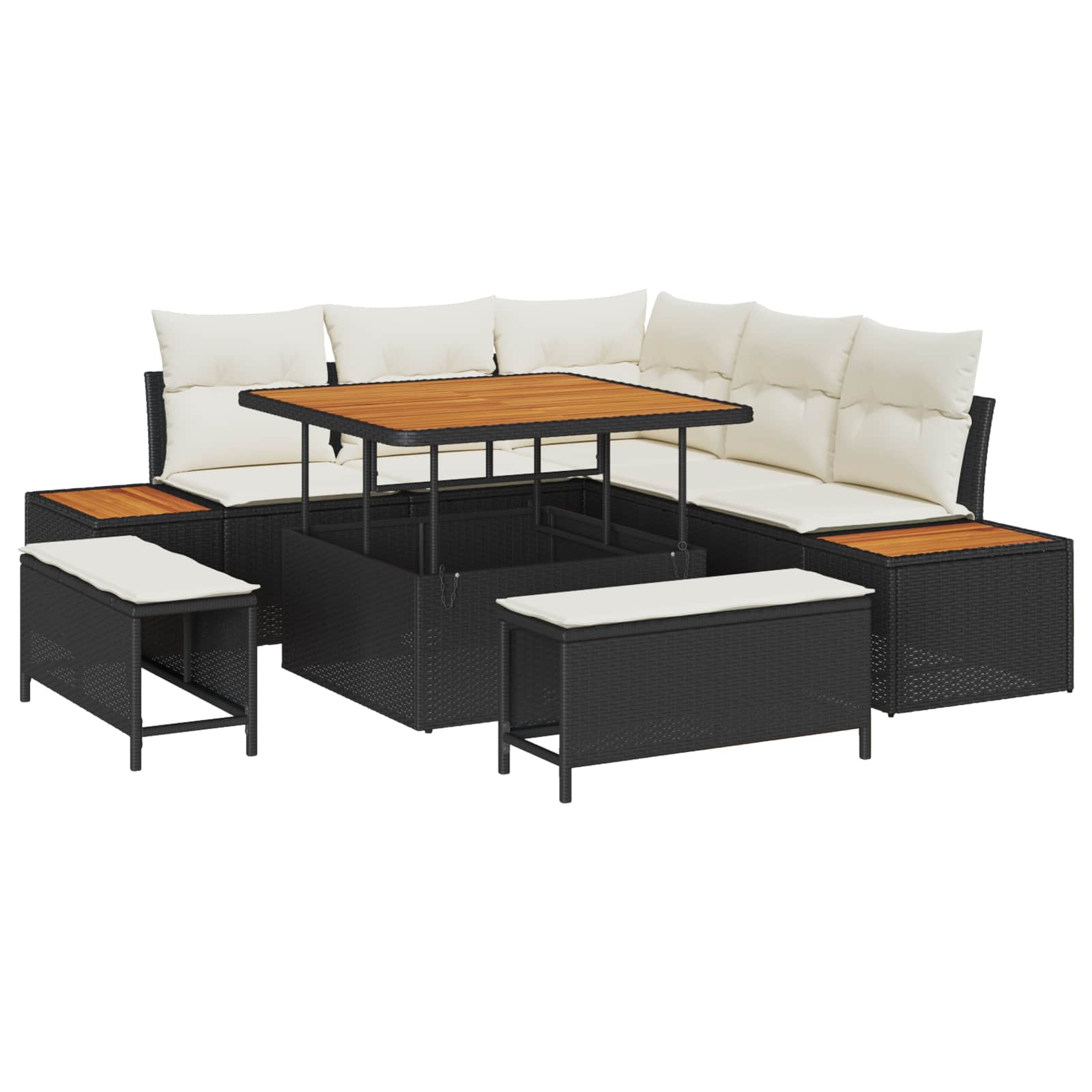 Tuinbankenset met kussen 8 pcs Zwart en Crème