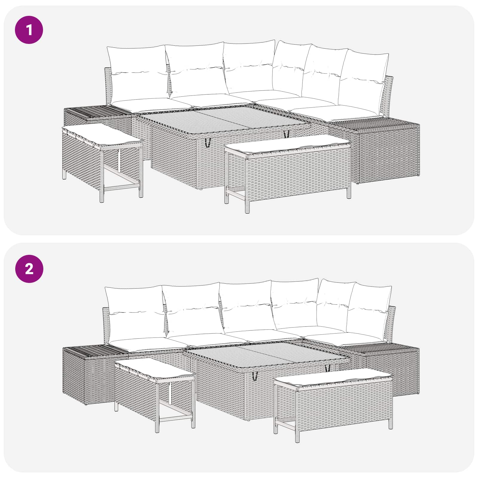 Tuinbankenset met kussen 8 pcs Zwart en Crème