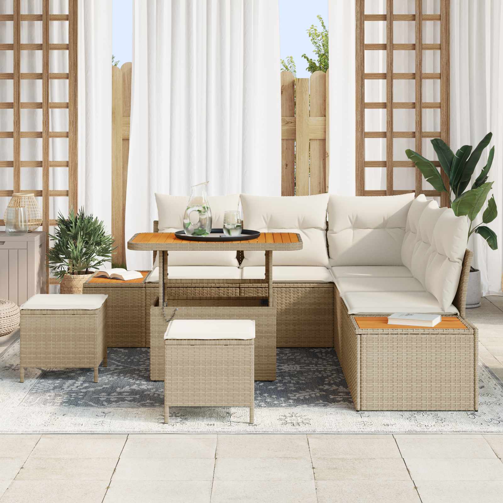 Tuinbankenset 8 st 7-Aantal zitplaatsen Beige en Crème