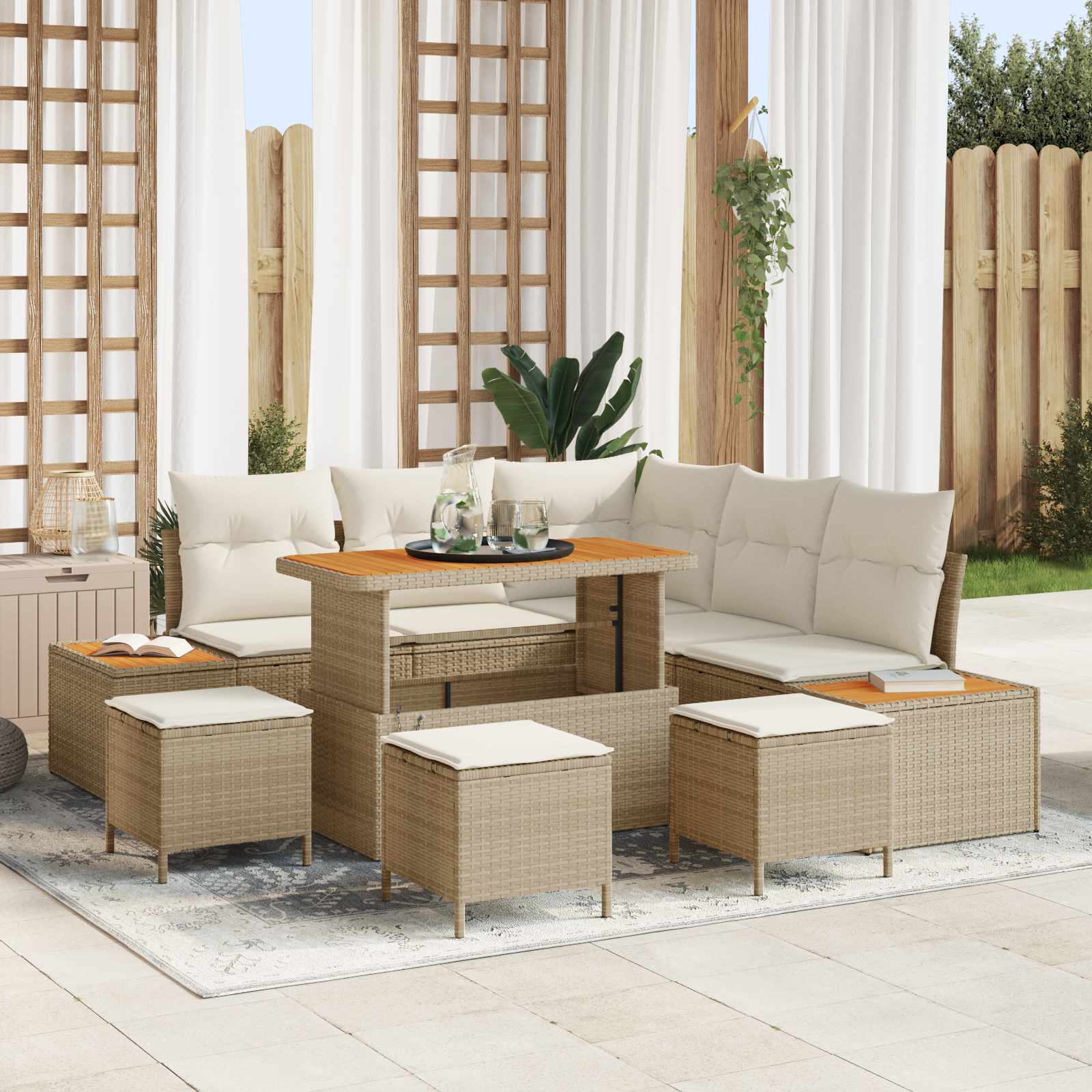 Tuinbankenset 9 st 8-Aantal zitplaatsen Beige en Crème