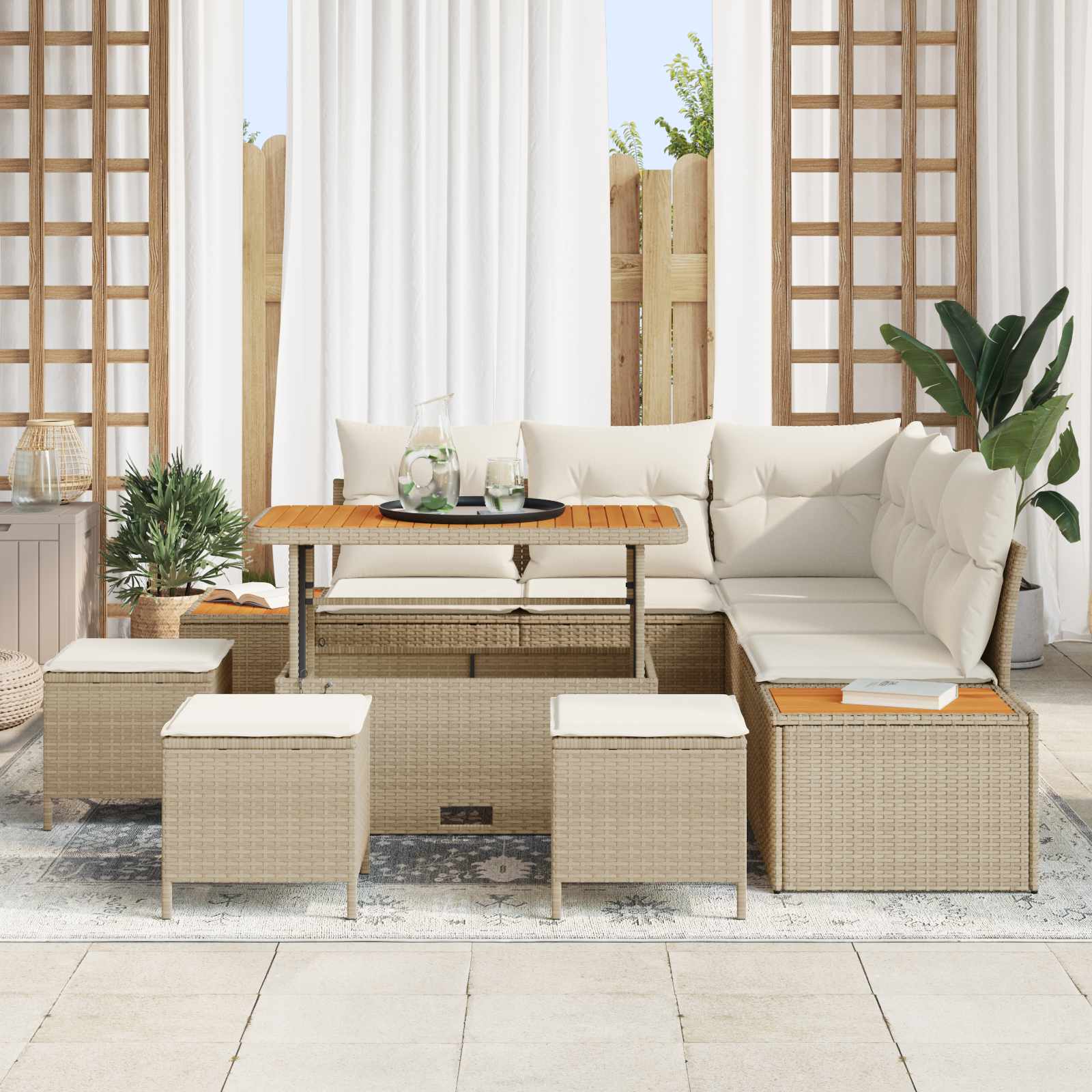 Tuinbankenset 9 st 8-Aantal zitplaatsen Beige en Crème