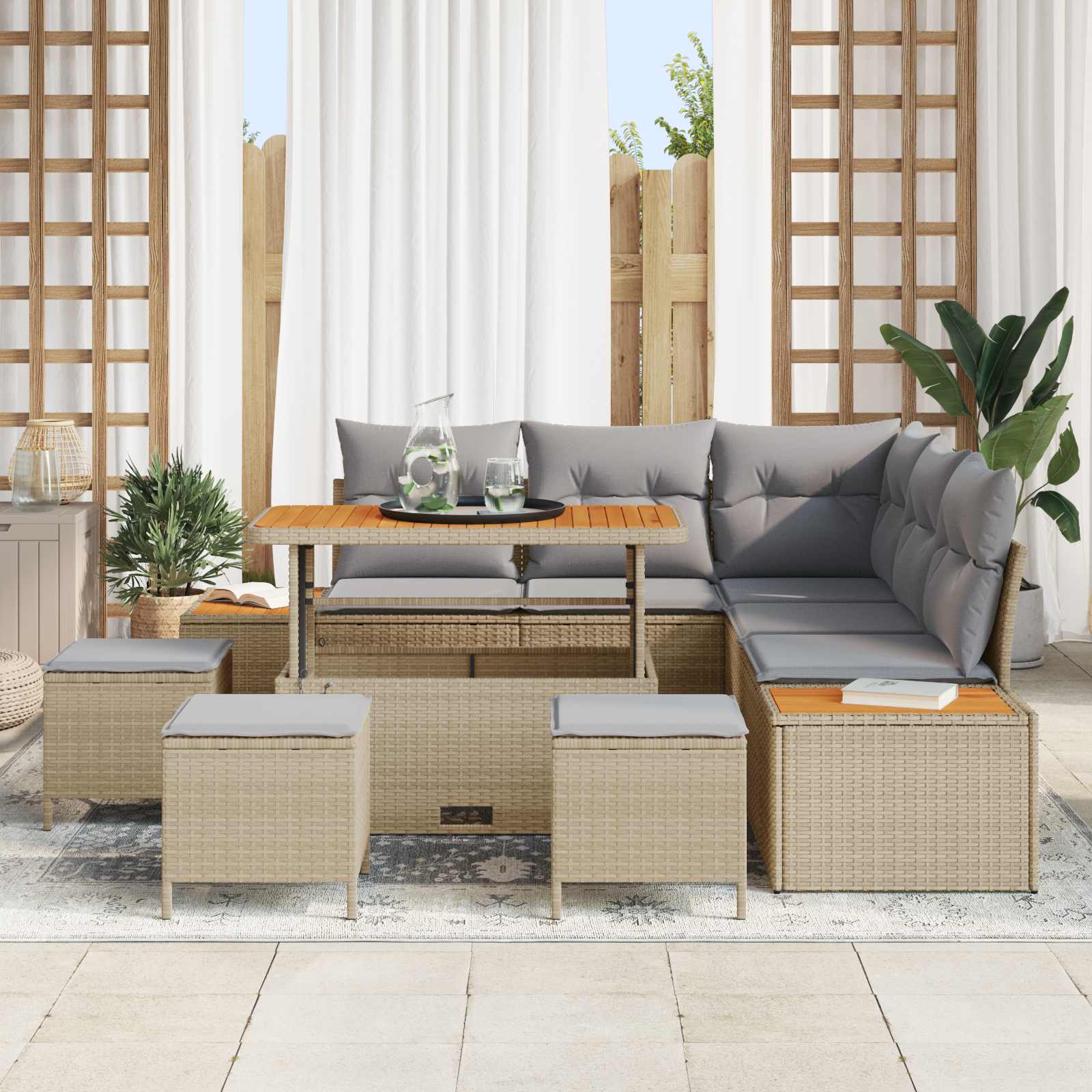 Tuinbankenset 9 st 8-Aantal zitplaatsen Beige en Licht Grijs