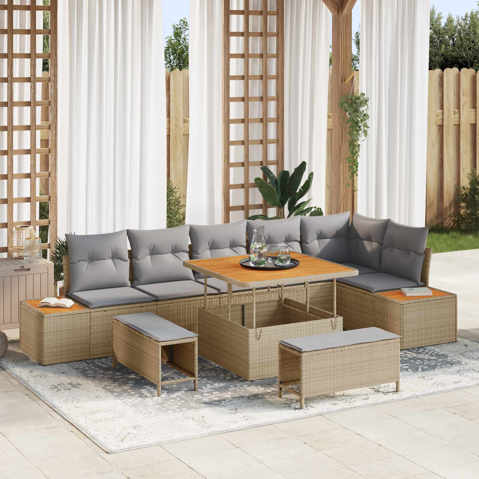 Tuinbankenset 9 st 8-Aantal zitplaatsen Beige en Licht Grijs