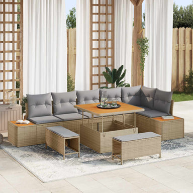 Tuinbankenset 9 st 8-Aantal zitplaatsen Beige en Licht Grijs