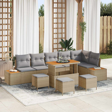 Tuinbankenset 10 st 9-Aantal zitplaatsen Beige en Licht Grijs