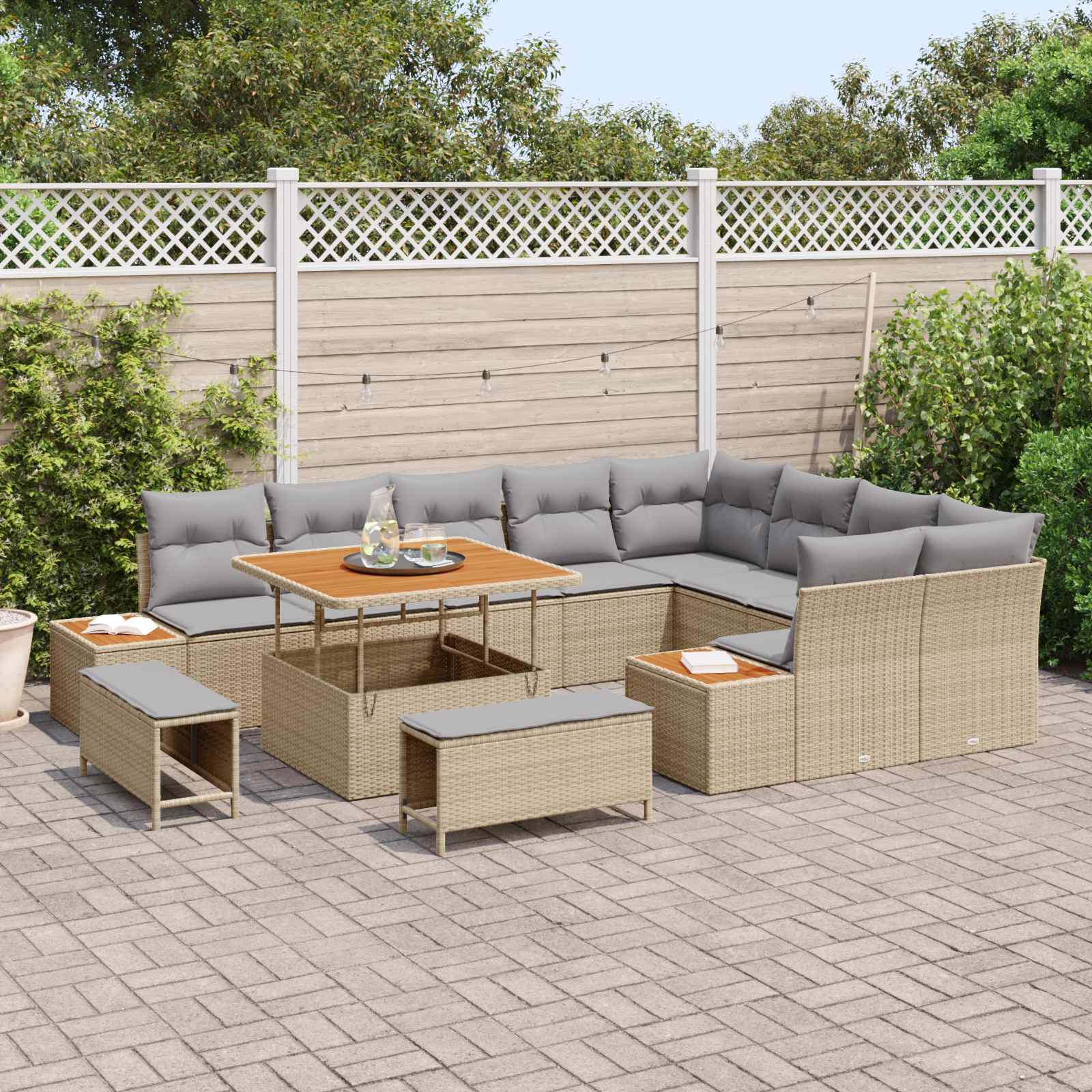 Tuinbankenset 12 st 11-Aantal zitplaatsen Beige en Licht Grijs