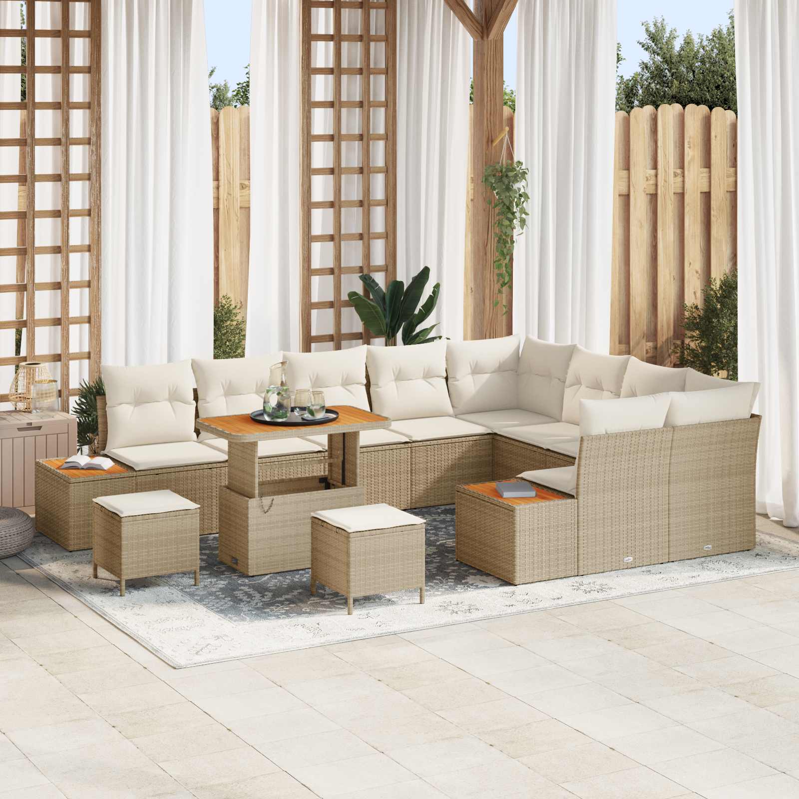 Tuinbankenset 12 st 11-Aantal zitplaatsen Beige en Crème