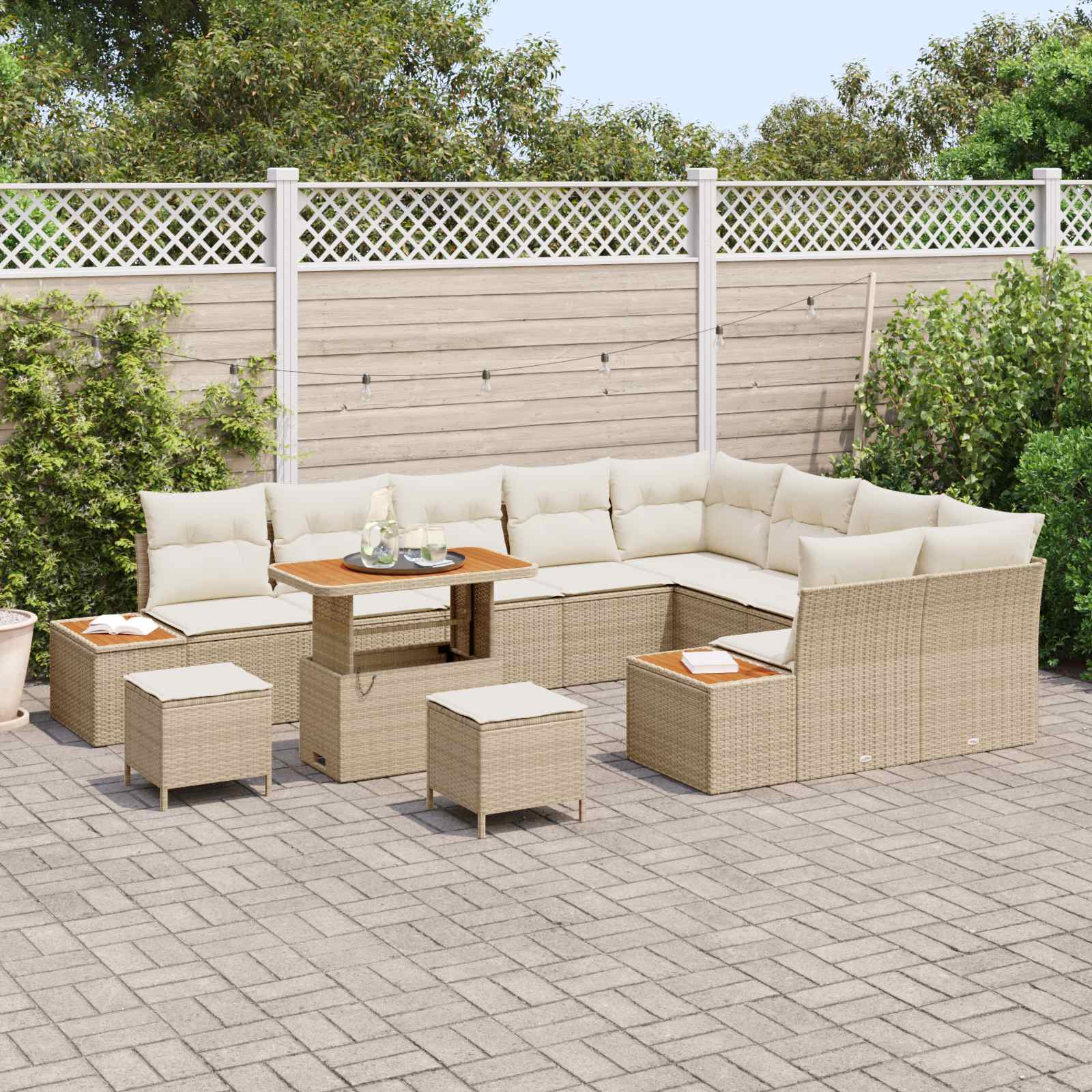 Tuinbankenset 12 st 11-Aantal zitplaatsen Beige en Crème