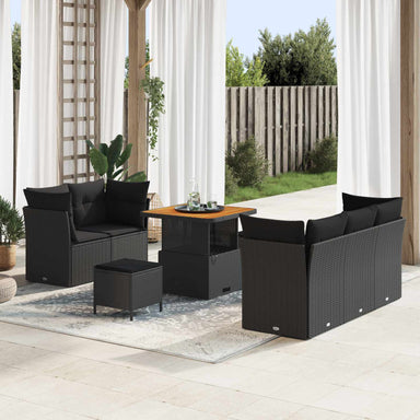 Tuin Sofa Set 8 st 5-Aantal zitplaatsen Zwart poly rattan