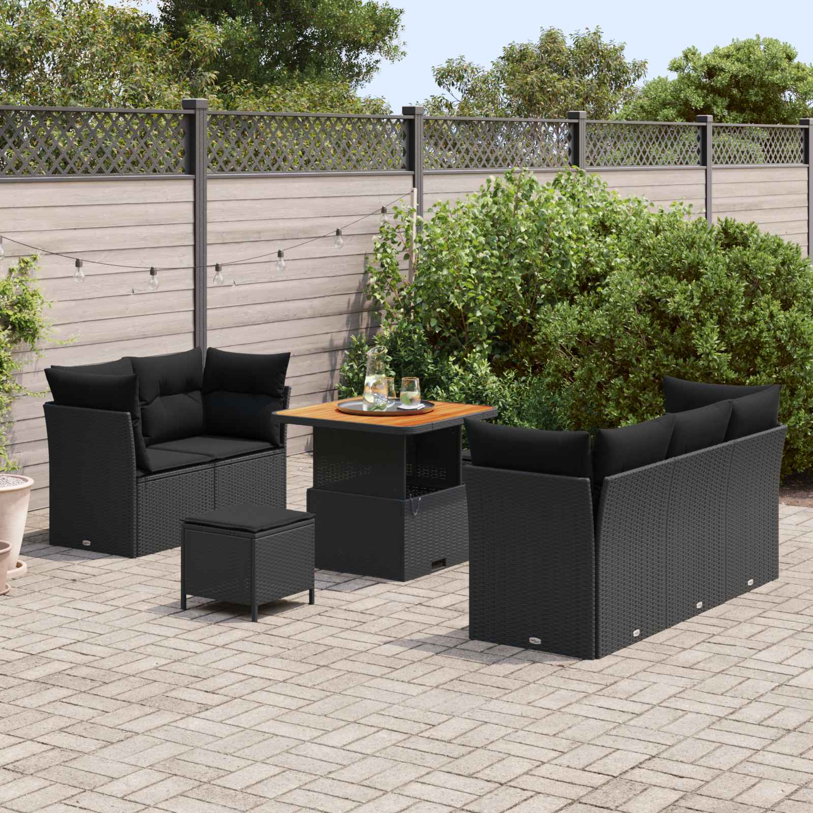 Tuin Sofa Set 8 st 5-Aantal zitplaatsen Zwart poly rattan