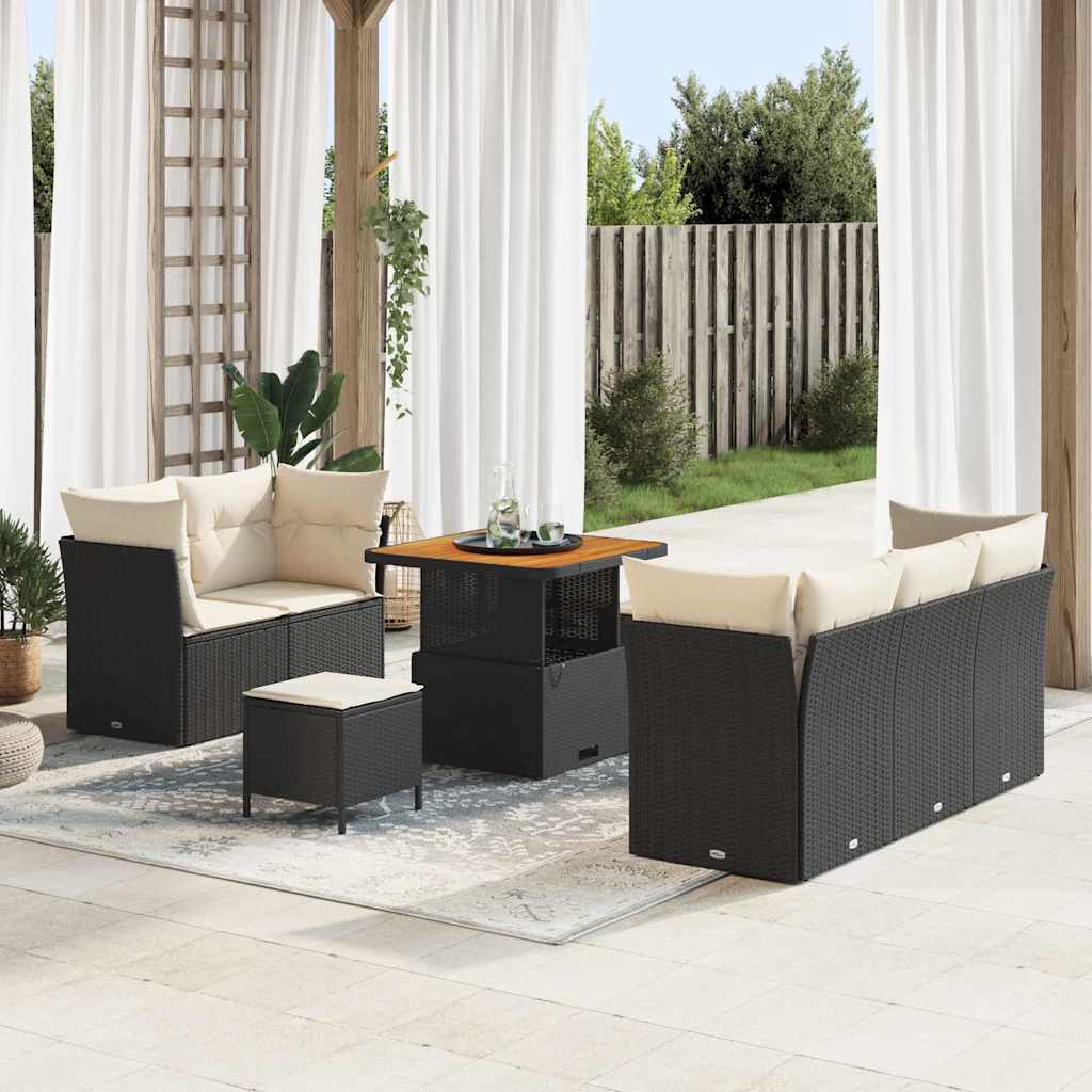 Tuin Sofa Set 8 st 5-Aantal zitplaatsen Zwart en Crème
