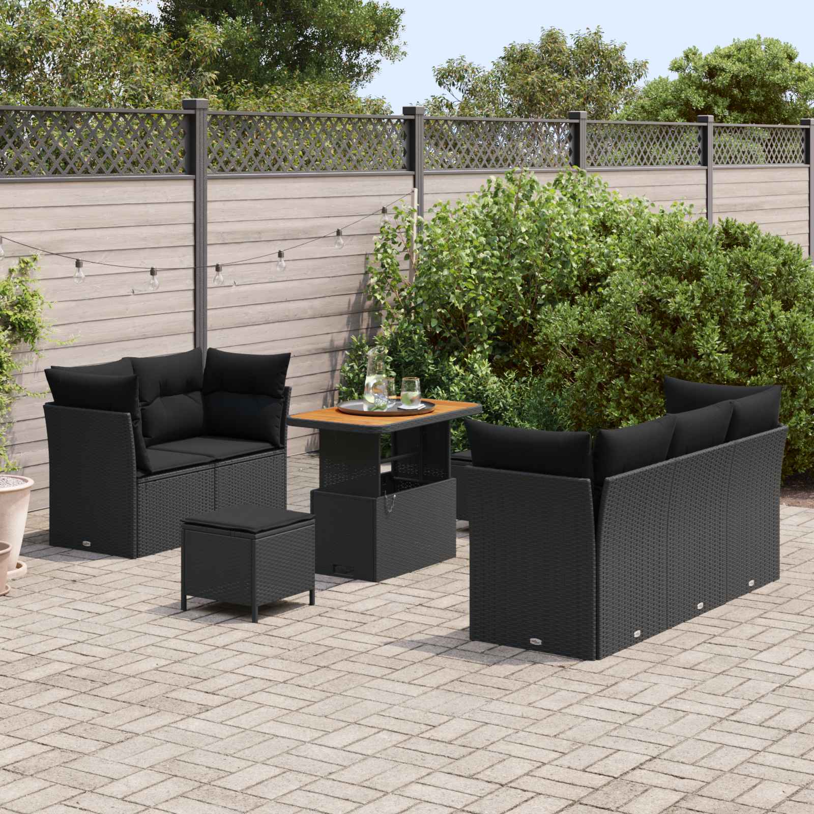 Tuin Sofa Set 8 st 5-Aantal zitplaatsen Zwart poly rattan