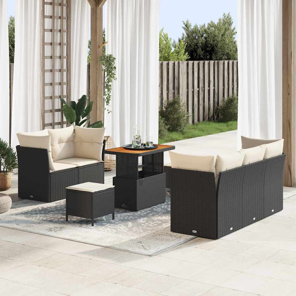 Tuin Sofa Set 8 st 5-Aantal zitplaatsen Zwart en Crème
