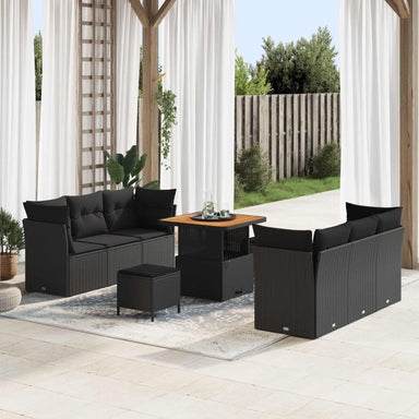 Tuin Sofa Set met kussen 9 pcs Zwart poly rattan