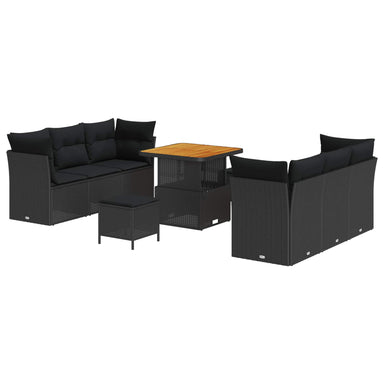 Tuin Sofa Set met kussen 9 pcs Zwart poly rattan