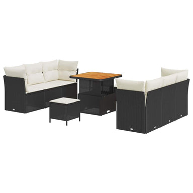 Tuin Sofa Set met kussen 9 pcs Zwart en Crème poly rattan