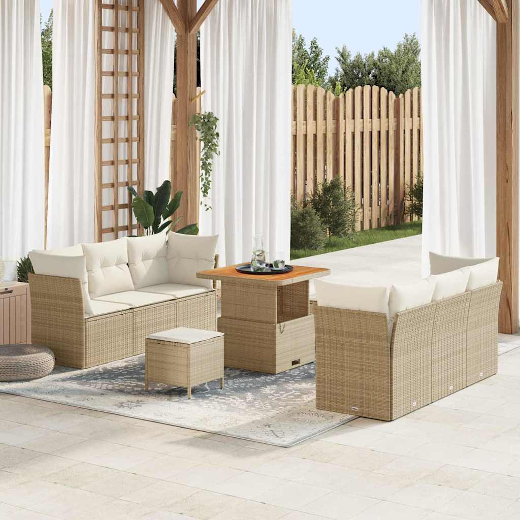 Tuin Sofa Set met kussen 9 pcs Beige en Crème poly rattan