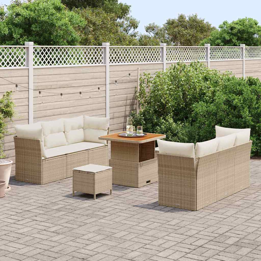 Tuin Sofa Set met kussen 9 pcs Beige en Crème poly rattan