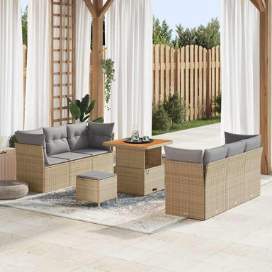 Tuin Sofa Set met kussen 9 pcs Beige en Licht Grijs poly rattan