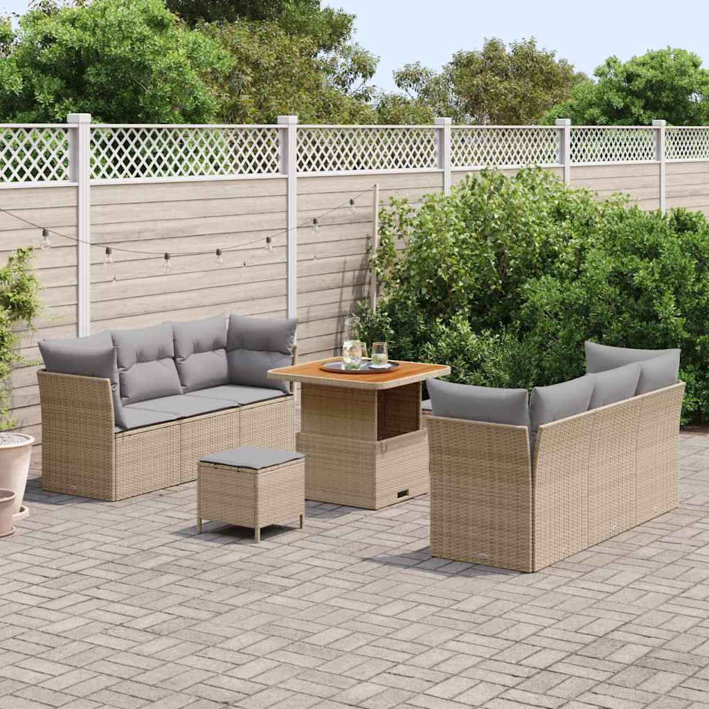 Tuin Sofa Set met kussen 9 pcs Beige en Licht Grijs poly rattan