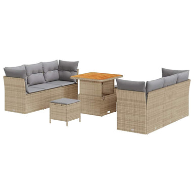 Tuin Sofa Set met kussen 9 pcs Beige en Licht Grijs poly rattan