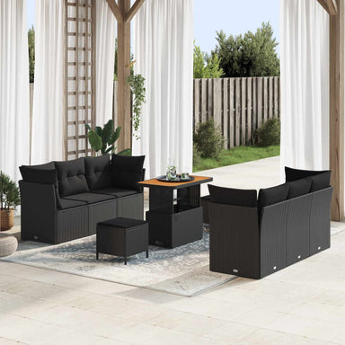 Tuin Sofa Set met kussen 9 pcs Zwart poly rattan