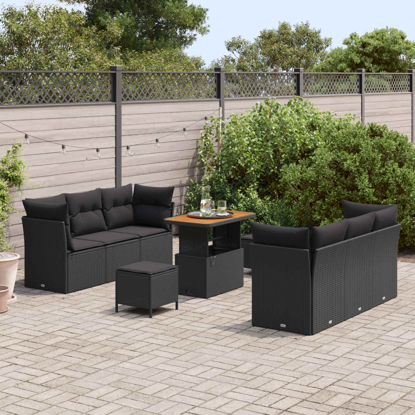 Tuin Sofa Set met kussen 9 pcs Zwart poly rattan