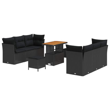 Tuin Sofa Set met kussen 9 pcs Zwart poly rattan