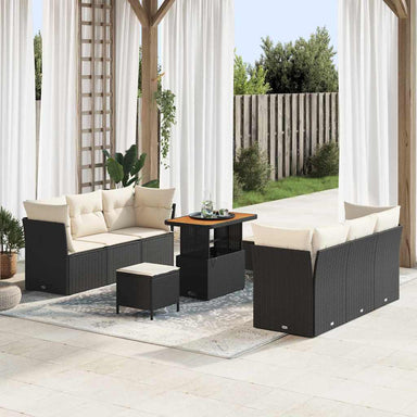 Tuin Sofa Set met kussen 9 pcs Zwart en Crème poly rattan