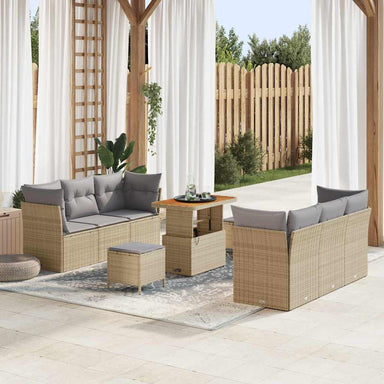 Tuin Sofa Set met kussen 9 pcs Beige en Licht Grijs poly rattan