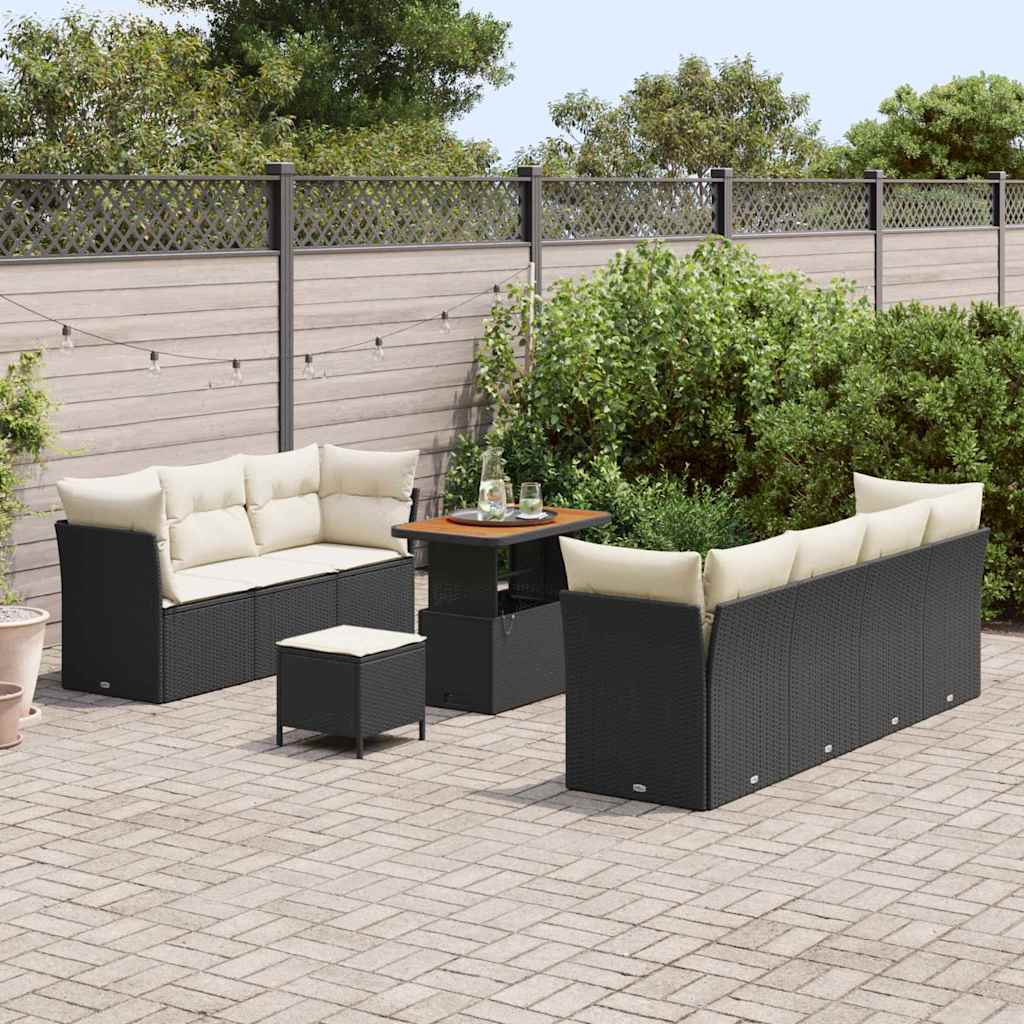 Tuin Sofa Set met kussen met opslag 10 pcs Zwart en crème