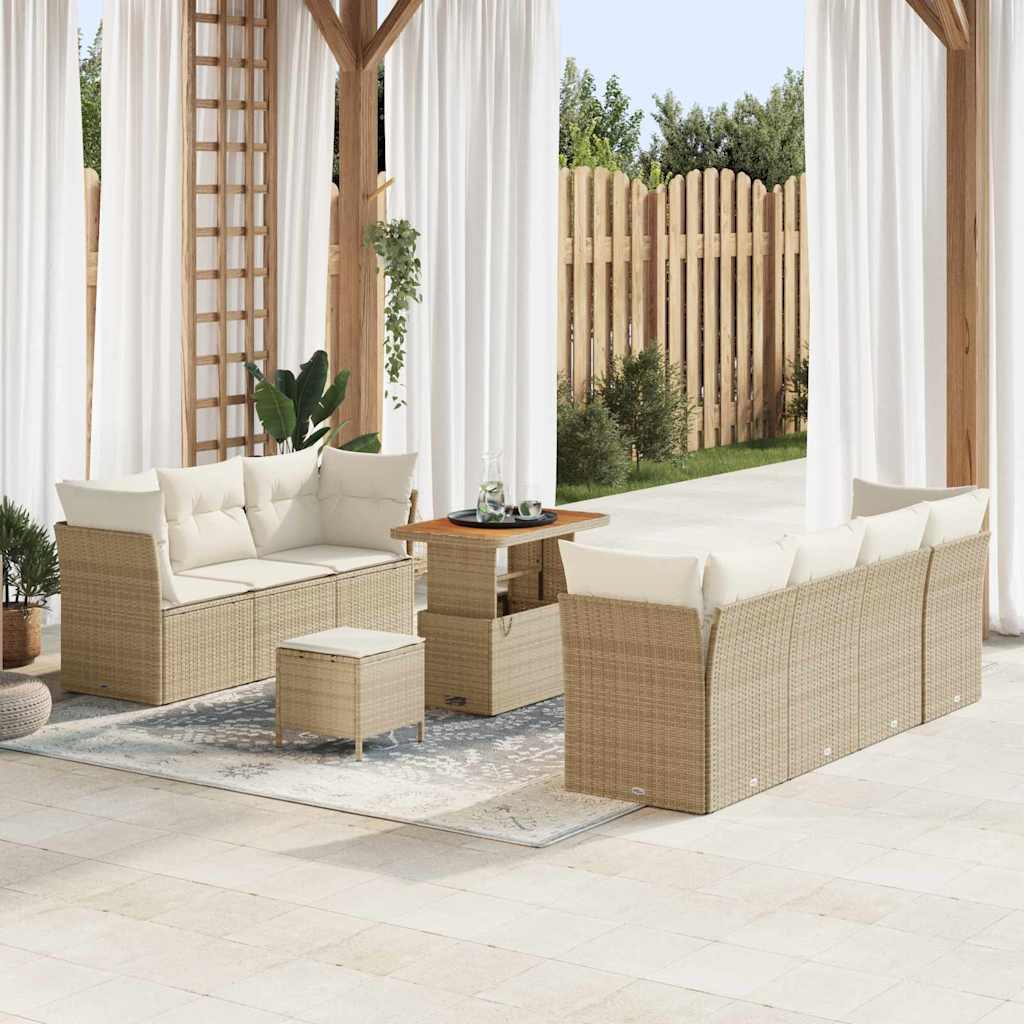 Tuin Sofa Set met kussen 10 pcs beige en crèmekleurig