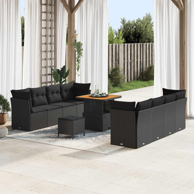 Tuin Sofa Set 11 st 8-Aantal zitplaatsen Zwart poly rattan