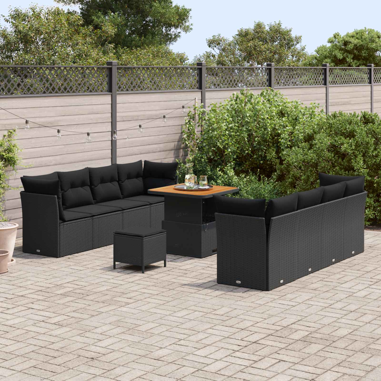Tuin Sofa Set 11 st 8-Aantal zitplaatsen Zwart poly rattan