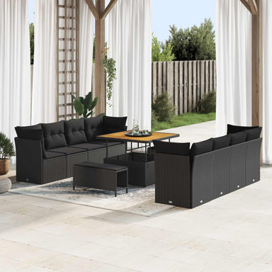 Tuin Sofa Set 11 st 8-Aantal zitplaatsen Zwart poly rattan