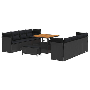 Tuin Sofa Set 11 st 8-Aantal zitplaatsen Zwart poly rattan