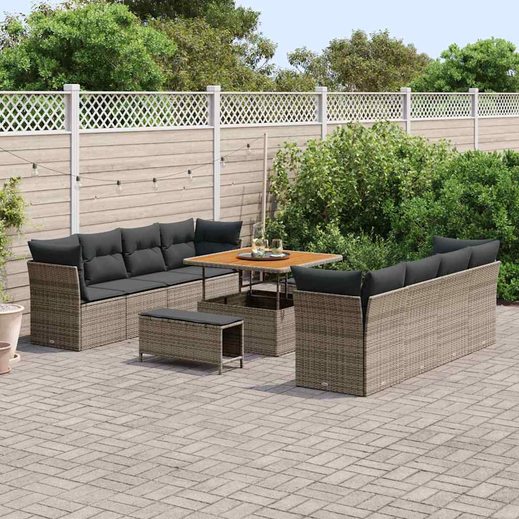Tuin Sofa Set 11 st 8-Aantal zitplaatsen Grijs poly rattan