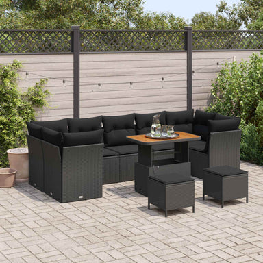 Tuin Sofa Set 10 st 7-Aantal zitplaatsen Zwart poly rattan