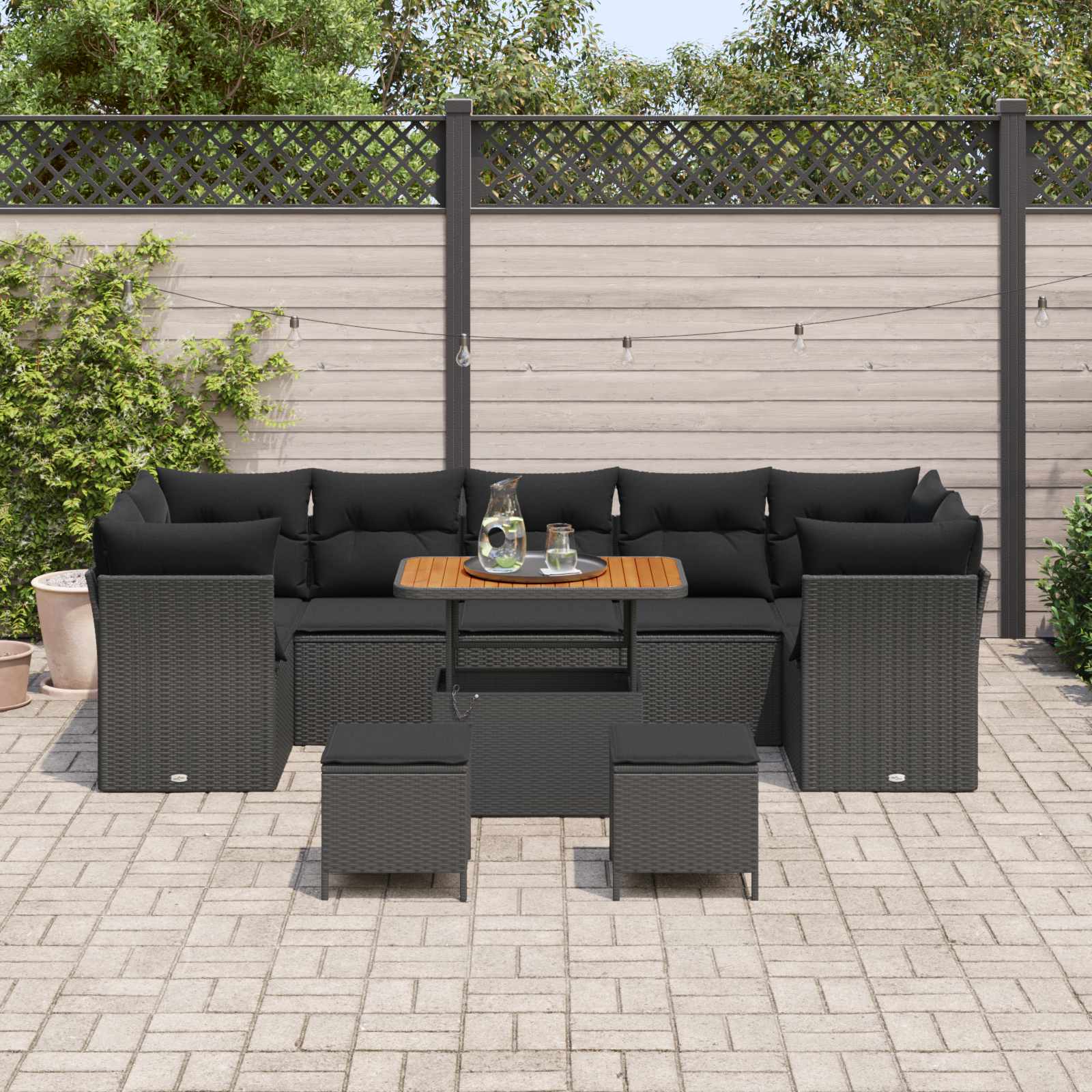 Tuin Sofa Set 10 st 7-Aantal zitplaatsen Zwart poly rattan